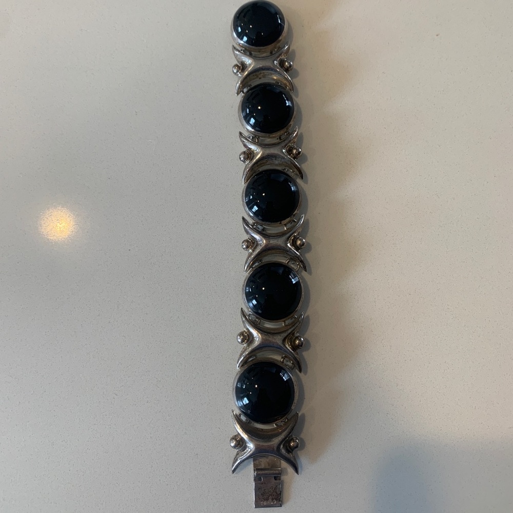 Vintage Silver & Black Onyx Bracelet - Picture 2 of 5